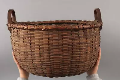 RARE Large Antique Shaker Primitive Ash Splint 2-Handle Work Basket NR • $172.50