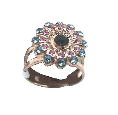 Mariana Ring Flower Rose Silver Blue &Indian Sapphire Austrian Crystals Mad... • $60
