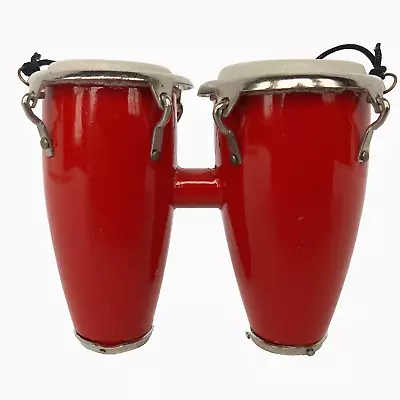 Vintage Realistic Wooden Red Double Conga Drums Christmas Ornament 3 X 3 In • $9.95