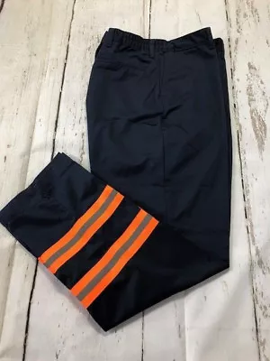 Enhanced (Hi Vis) Visibility Navy Blue Work Pants Orange Tape - CU Brand By REED • $27.98