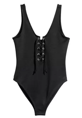 H&M Black Lace Up Bodysuit Size Small • $10