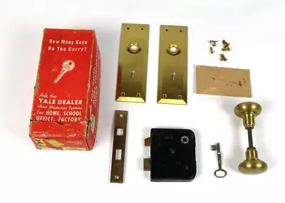 Antique Mortise Lock Set By Yale With Brass Door Knob & Faceplates Key UNUSED! • $59.99