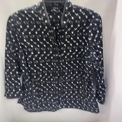 RQT Shirt Women’s Size 16 Black Flower Design 3/4 Sleeve Button Down  • $7.44