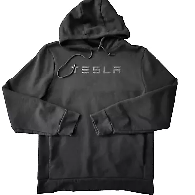 Tesla Men’s Hooded Sweatshirt Black Size L Cotton Blend Pocket Fleece Lined • $12.50