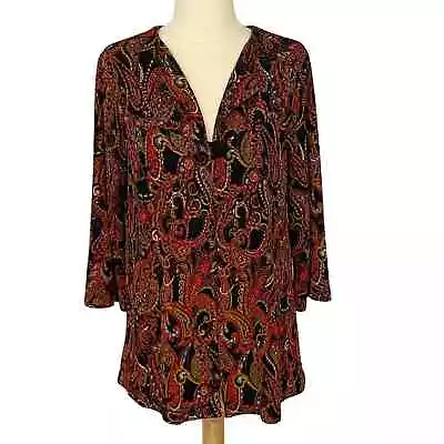 Vikki Vi Slinky Knit Cardigan Paisley Colorful Jacket Blazer 3/4 Sleeve Size M  • $27