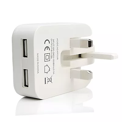 Mains 3 Pin UK Plug 2 AMP Dual 2 Port USB Adaptor Wall Charger Charging Phones • £5.11