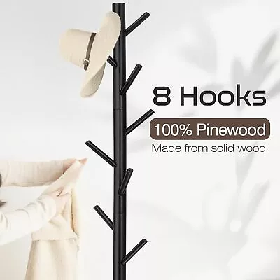 Wooden Coat Rack Stand Free Standing Tree Clothes Hanger Hat Coat Rack 8 Hooks • $18.29