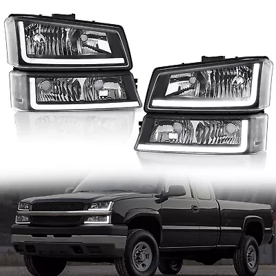 LED DRL Headlights For 2003-2007 Chevy Silverado Avalanche + Signal Bumper Lamps • $80.99