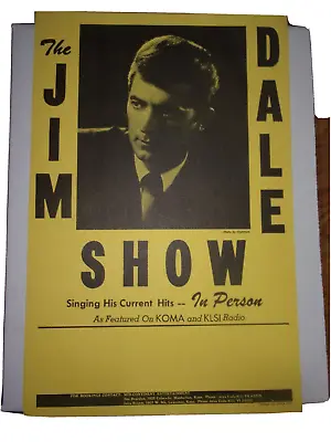 $40 • Buy The JIM DALE Show - Original 1960s Concert Poster / Tour Blank -midwest Rock/c&w