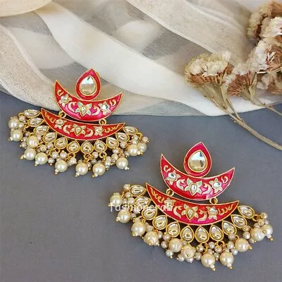 Indian Bollywood Style Bollywood Inspired Meenakari Earrings - Pink • $12.95