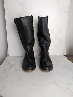 Mango MNG Black Leather Knee High Western Style Boots - UK 7 UK 40 • £54.89