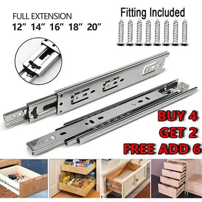 Metal Roller Bottom Fix Drawer Runners All Sizes 300mm-500mm 12in-20in 60KG Load • £6.10