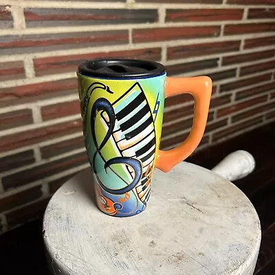 Ceramic Music Travel Mug Coffee Tea Colorful Orange Blue Teacher Gift Students • $14.99