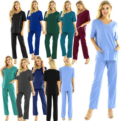 £6.99 • Buy Mens Womens Hospital Medical Doctor Nurse Scrubs Tunic Work Uniform 2 Piece Suit