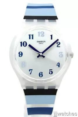 Swatch Swiss Originals NIGHT SKY Semi-Transparent Blue Stripes Watch 34mm GE275 • $61.50