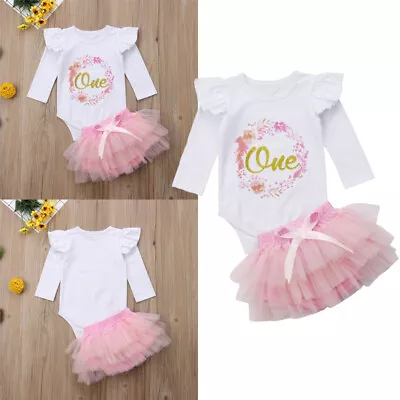 Baby Girl 1st Birthday Outfit One Year Party Cake Smash Tutu Skirt Clothes Set • £11.99