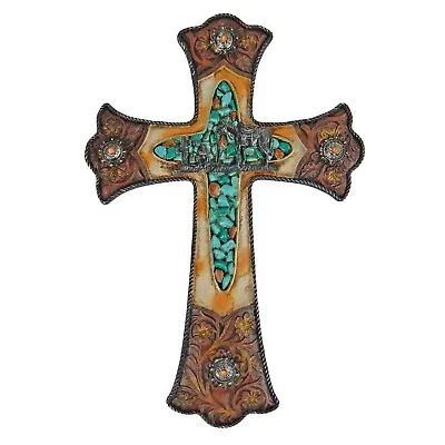 Turquoise Western Decorative Wall Cross Cowboy Kneeling Rustic Floral Concho  • $34.95