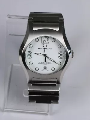 Visage Exchange Men's Stainless Steel Watch White Dial Date New Battery • $54.99