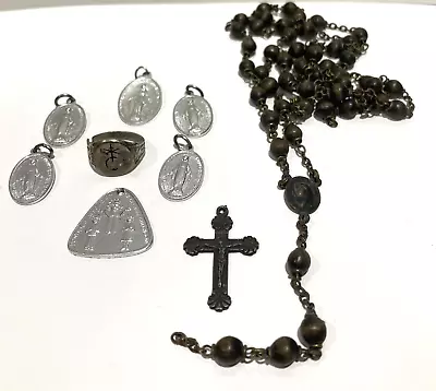 Catholic Rosary Beads Italy & 6 Miraculous Medals & 1 Communion Ring SEE PHOTOS • $12.95