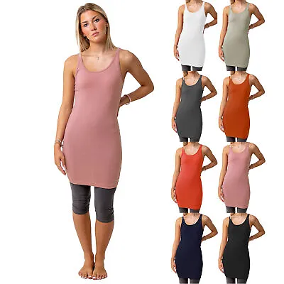 £6.99 • Buy Ladies Vest Top Long Line Top Soft Cotton Rich Elastane Stretch Size 8-22