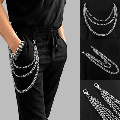 3 Layers Stainless Steel Men Trouser Pant Wallet  Belt Ring Chain Punk Keyr W_~~ • $8.84