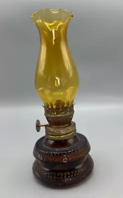 Vintage Miniature Amber Glass Hurricane Oil Lamp Lantern Made In Hong Kong • $15.50