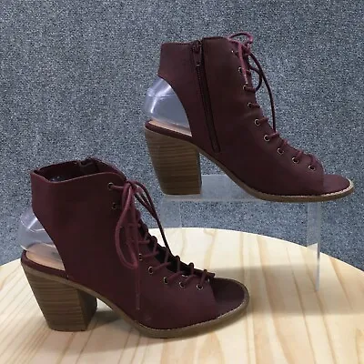 Mossimo Supply Co. Boots Womens 8 Ankle Bootie Burgundy Faux Leather Peep Toe • $30.99