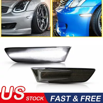 White LED Smoked Front Bumper Side Marker Lights For 03-07 Infiniti G35 Coupe 2D • $21.99