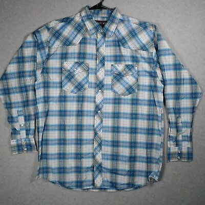 Pintlar Shirt Mens Extra Large Western Cowboy Rancher Blue Plaid Pearl Snaps • $18.88