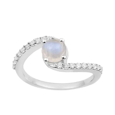 Stackable 925 Sterling Silver Natural Moonstone Round 5 MM Women Wedding Ring • $40.78