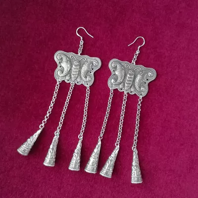 Personality Retro Original Chinese Pure Handmade Miao Silver Butterfly Earring • $25