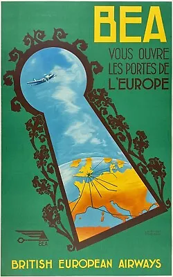 Original Vintage Poster BRITISH EUROPEAN AIRWAYS BEA L'EUROPE Airline Travel OL • $999