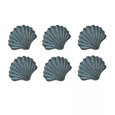 Set Of 6 Cast Iron Scallop Sea Shell Drawer Pulls Nautical Cabinet Knobs • £38.54