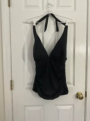 LA BLANCA Women's Black Halter Tankini Swim Top. Size 16 • $32