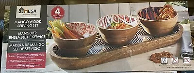 Mesa Inspired Living Mango Wood Printed Bowls & Tray 4-Piece Serving Set New • $20