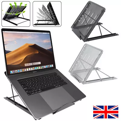 Adjustable Laptop Stand Folding Portable Mesh Desktop IPad Holder Office Support • £6.95