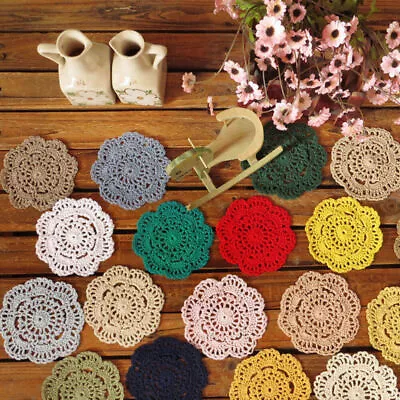 $5.39 • Buy Set Of 4 Vintage Hand Crochet Lace Coasters Round Cup Mats Pad Flower Doilies 4 