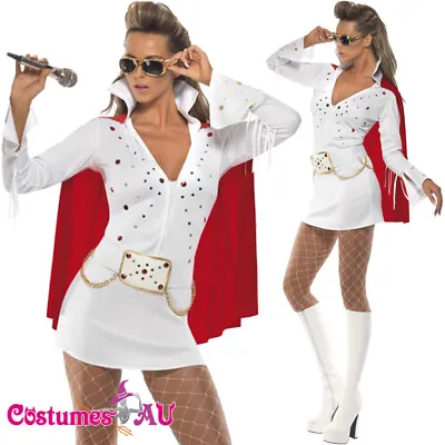 Ladies 1950s White Elvis Costume 50s Womens Presley Viva Las Vegas Fancy Dress • $30.98