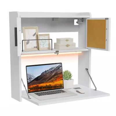 Wall-mounted Computer Desk With Light Folding Laptop Floating Dressing Table • £41.24