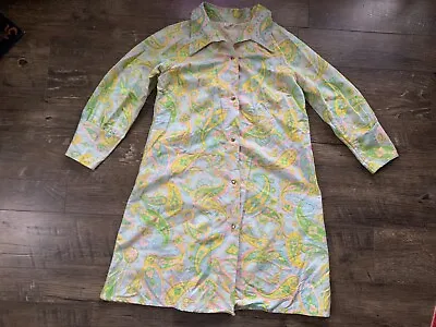 Vintage 1970’s Paisley Dress Women’s Multicolor Mini Button Up Hippy • $27.99