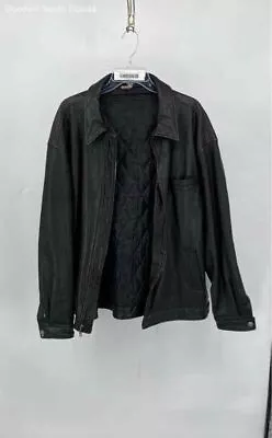 Mens Black Genuine Leather Long Sleeve Collared Full-Zip Motorcycle Jacket XL • $34.99