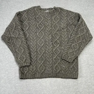 Jeffrey Banks Sweater Mens Large Gray Hand Knit Shetland Wool Cable Fishermans • $27.95