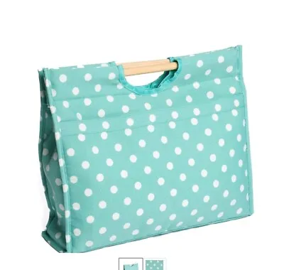 Hobby Gift Craft Bag With Wooden Handles Duck Egg Spot Print Design • £9.50