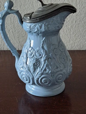 £45 • Buy Ridgway Pan & Bacchus Drabware Pale Blue Jug Antique Victorian C1846