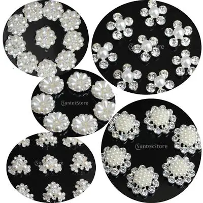 10 Charms Metal Pearl Flower Rhinestone Flatback Embellishment Craft DIY Wedding • £4.81