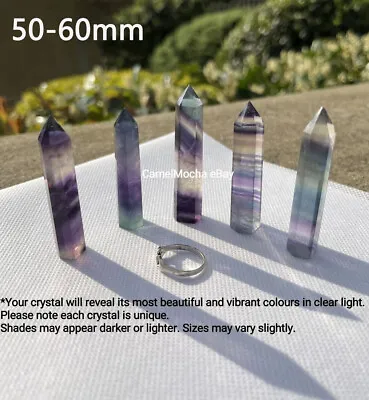 £3.69 • Buy Natural Rainbow Fluorite Quartz Amethyst Crystal Wand Point Healing Stone50~60MM