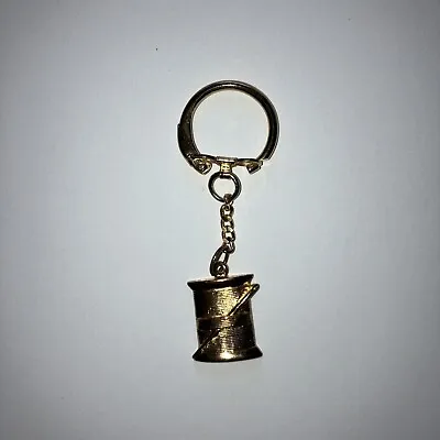 Vintage Sewing Notion Spool Thread & Needle Craft Charm Keychain Gold Tone Metal • $9.95
