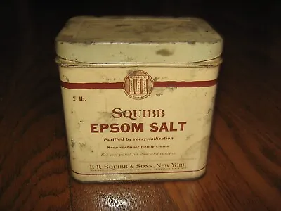 Vintage 1940’s Squibb Epsom Salt Metal Tin 1 Pound Size Empty • $9.95
