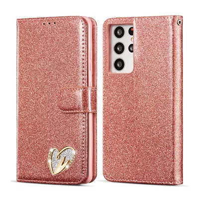 Glitter Flip Stand Wallet Card Holder Case For Samsung S24 S23 S22 S21 A13 A53 • $12.88