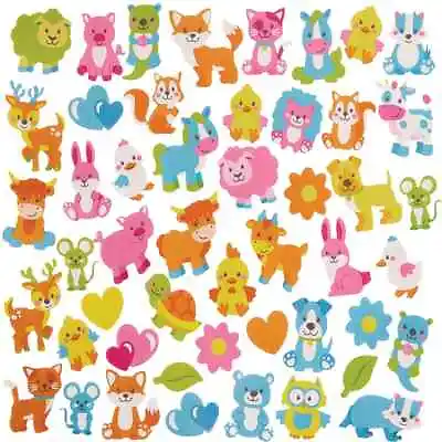 50 Colourful Baby Animal Self Adhesive Foam Stickers Assorted Colours NEW • £1.95